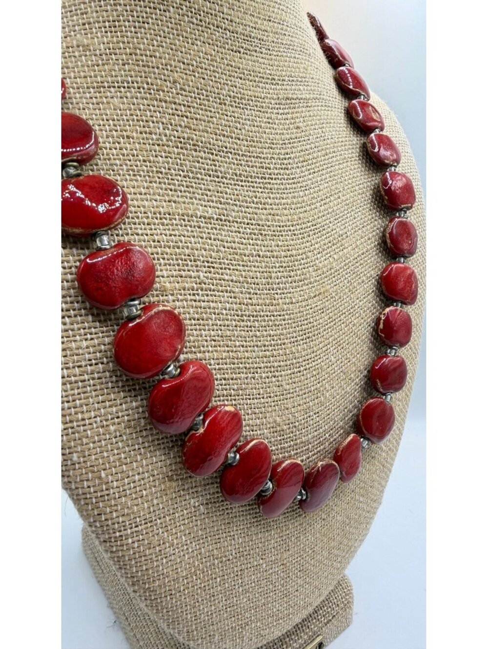 Bright Red Clay Bead Necklace / Handmade in Kenya